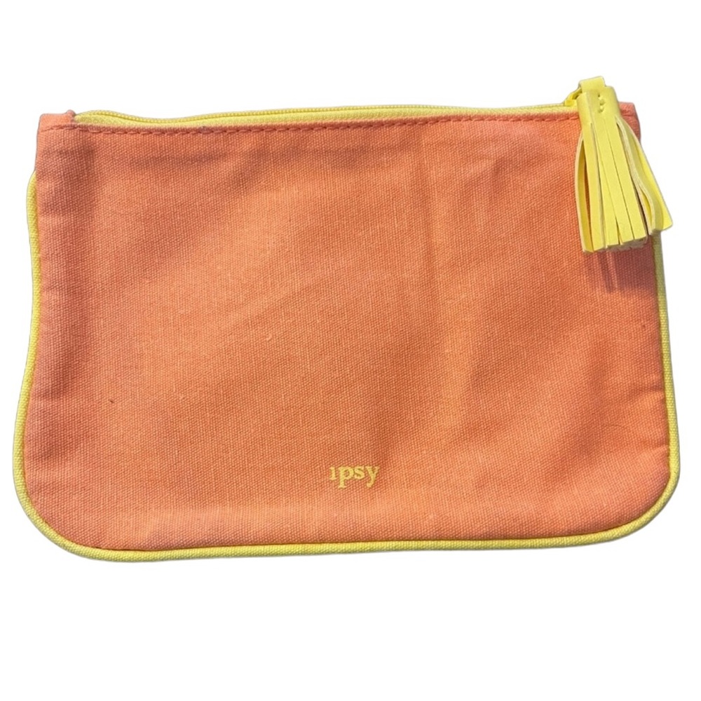 Ipsy Makeup Bag Orange with Yellow Zipper & Trim and Orange Interior